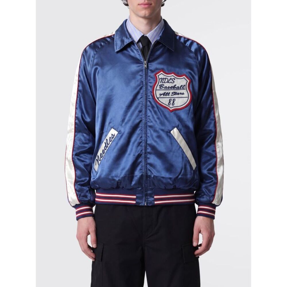 Needles Men Satin Varsity Bomber Jacket Needles With Embroidered Patches